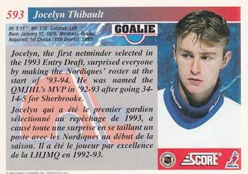 1993-94 Score Canadian #593 Jocelyn Thibault Back