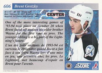 1993-94 Score Canadian #606 Brent Gretzky Back