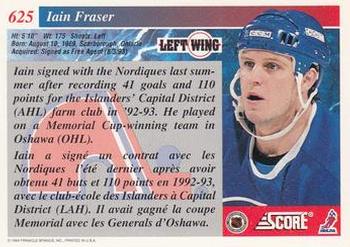 1993-94 Score Canadian #625 Iain Fraser Back