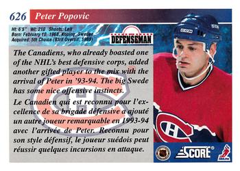 1993-94 Score Canadian #626 Peter Popovic Back