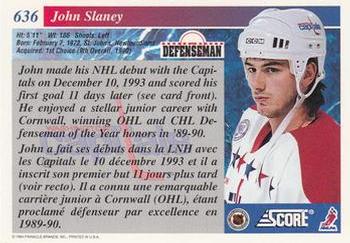 1993-94 Score Canadian #636 John Slaney Back