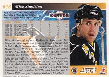 1993-94 Score Canadian #638 Mike Stapleton Back