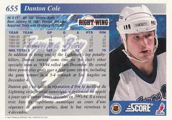 1993-94 Score Canadian #655 Danton Cole Back
