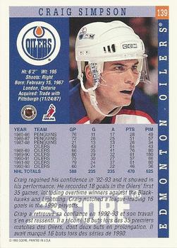 1993-94 Score Canadian #139 Craig Simpson Back