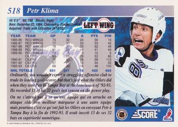 1993-94 Score Canadian #518 Petr Klima Back
