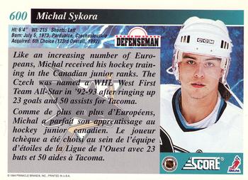 1993-94 Score Canadian #600 Michal Sykora Back