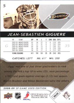2008-09 SP Game Used #5 Jean-Sebastien Giguere Back