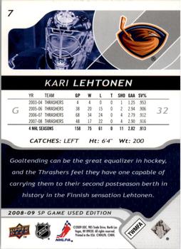 2008-09 SP Game Used #7 Kari Lehtonen Back