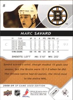2008-09 SP Game Used #8 Marc Savard Back
