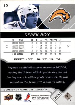 2008-09 SP Game Used #15 Derek Roy Back