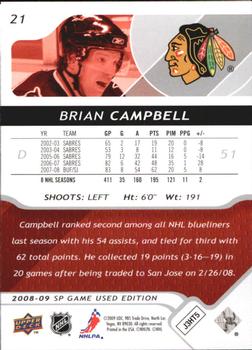 2008-09 SP Game Used #21 Brian Campbell Back