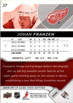 2008-09 SP Game Used #37 Johan Franzen Back