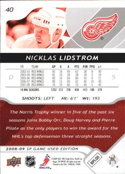 2008-09 SP Game Used #40 Nicklas Lidstrom Back