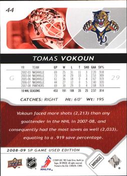 2008-09 SP Game Used #44 Tomas Vokoun Back