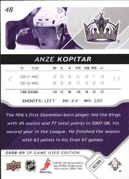 2008-09 SP Game Used #48 Anze Kopitar Back