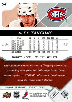 2008-09 SP Game Used #54 Alex Tanguay Back