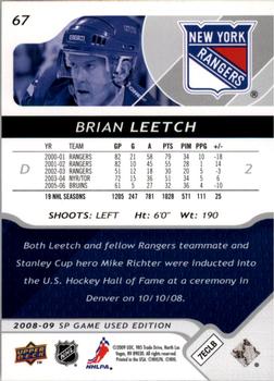 2008-09 SP Game Used #67 Brian Leetch Back