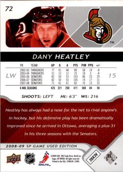 2008-09 SP Game Used #72 Dany Heatley Back