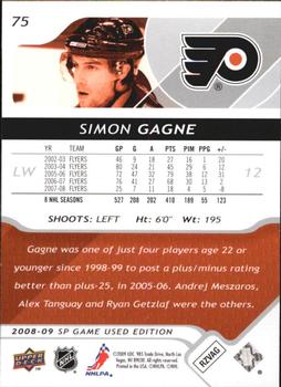 2008-09 SP Game Used #75 Simon Gagne Back