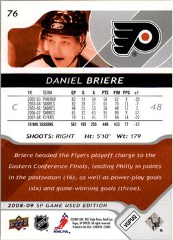 2008-09 SP Game Used #76 Daniel Briere Back