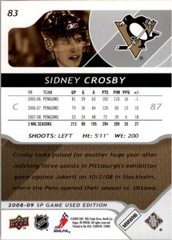 2008-09 SP Game Used #83 Sidney Crosby Back