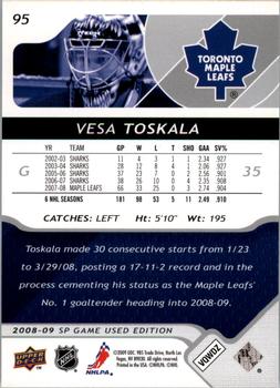 2008-09 SP Game Used #95 Vesa Toskala Back