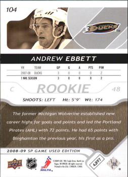 2008-09 SP Game Used #104 Andrew Ebbett Back