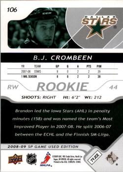 2008-09 SP Game Used #106 B.J. Crombeen Back