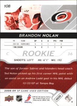2008-09 SP Game Used #108 Brandon Nolan Back