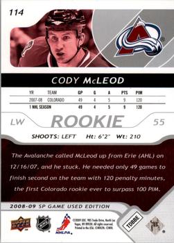 2008-09 SP Game Used #114 Cody McLeod Back