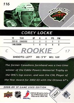 2008-09 SP Game Used #116 Corey Locke Back