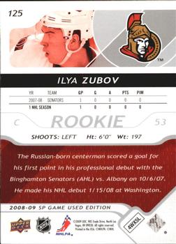 2008-09 SP Game Used #125 Ilya Zubov Back