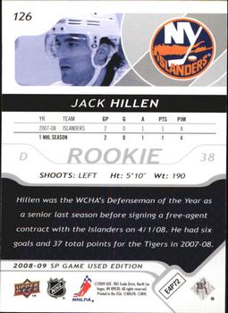 2008-09 SP Game Used #126 Jack Hillen Back