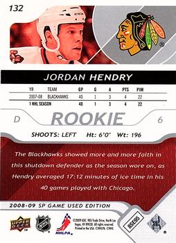 2008-09 SP Game Used #132 Jordan Hendry Back
