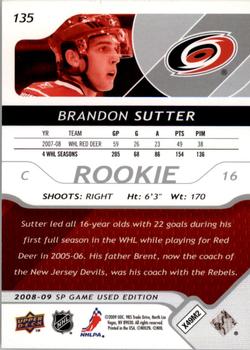 2008-09 SP Game Used #135 Brandon Sutter Back