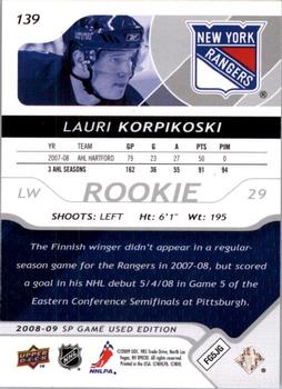 2008-09 SP Game Used #139 Lauri Korpikoski Back