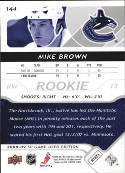 2008-09 SP Game Used #144 Mike Brown Back