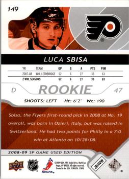 2008-09 SP Game Used #149 Luca Sbisa Back