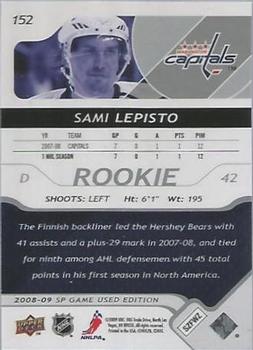 2008-09 SP Game Used #152 Sami Lepisto Back