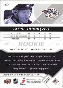 2008-09 SP Game Used #160 Patric Hornqvist Back