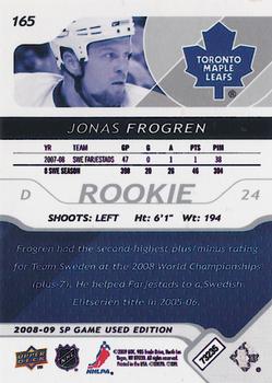 2008-09 SP Game Used #165 Jonas Frogren Back