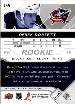 2008-09 SP Game Used #168 Derek Dorsett Back