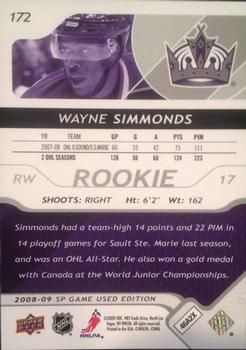 2008-09 SP Game Used #172 Wayne Simmonds Back