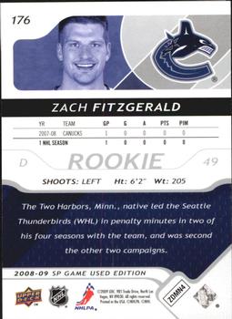 2008-09 SP Game Used #176 Zach Fitzgerald Back