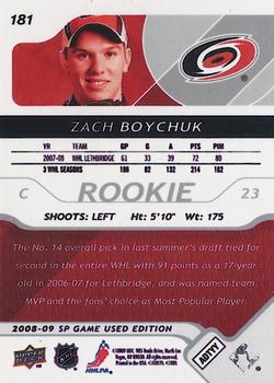 2008-09 SP Game Used #181 Zach Boychuk Back