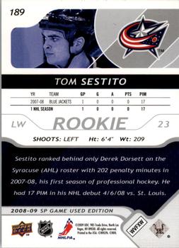 2008-09 SP Game Used #189 Tom Sestito Back