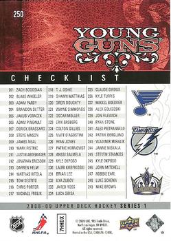2008-09 Upper Deck #250 Young Guns Checklist (Alex Pietrangelo / Steven Stamkos / Drew Doughty) Back