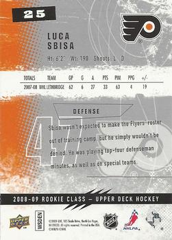 2008-09 Upper Deck Rookie Class Box Set #25 Luca Sbisa Back