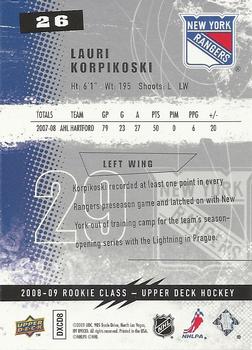 2008-09 Upper Deck Rookie Class Box Set #26 Lauri Korpikoski Back