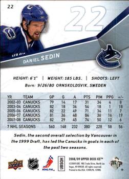 2008-09 Upper Deck Ice #22 Daniel Sedin Back